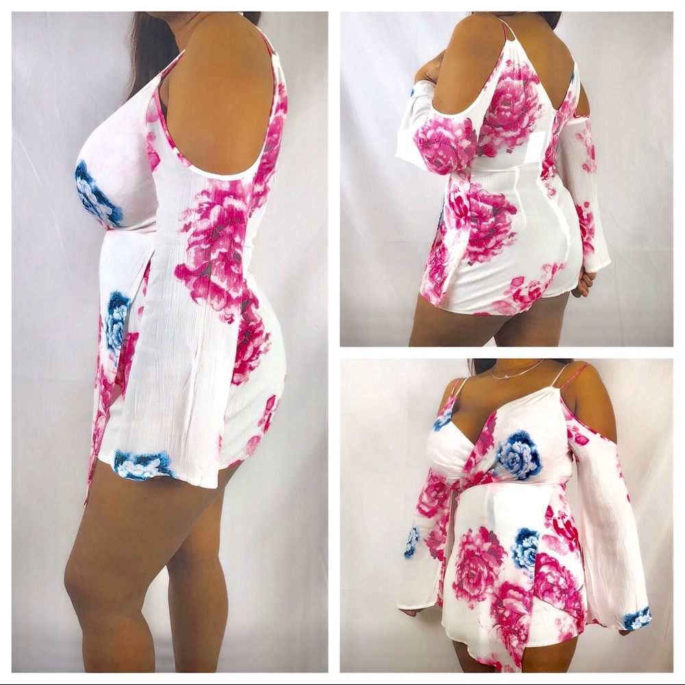 Ivory Coral  Cold Shoulder Romper